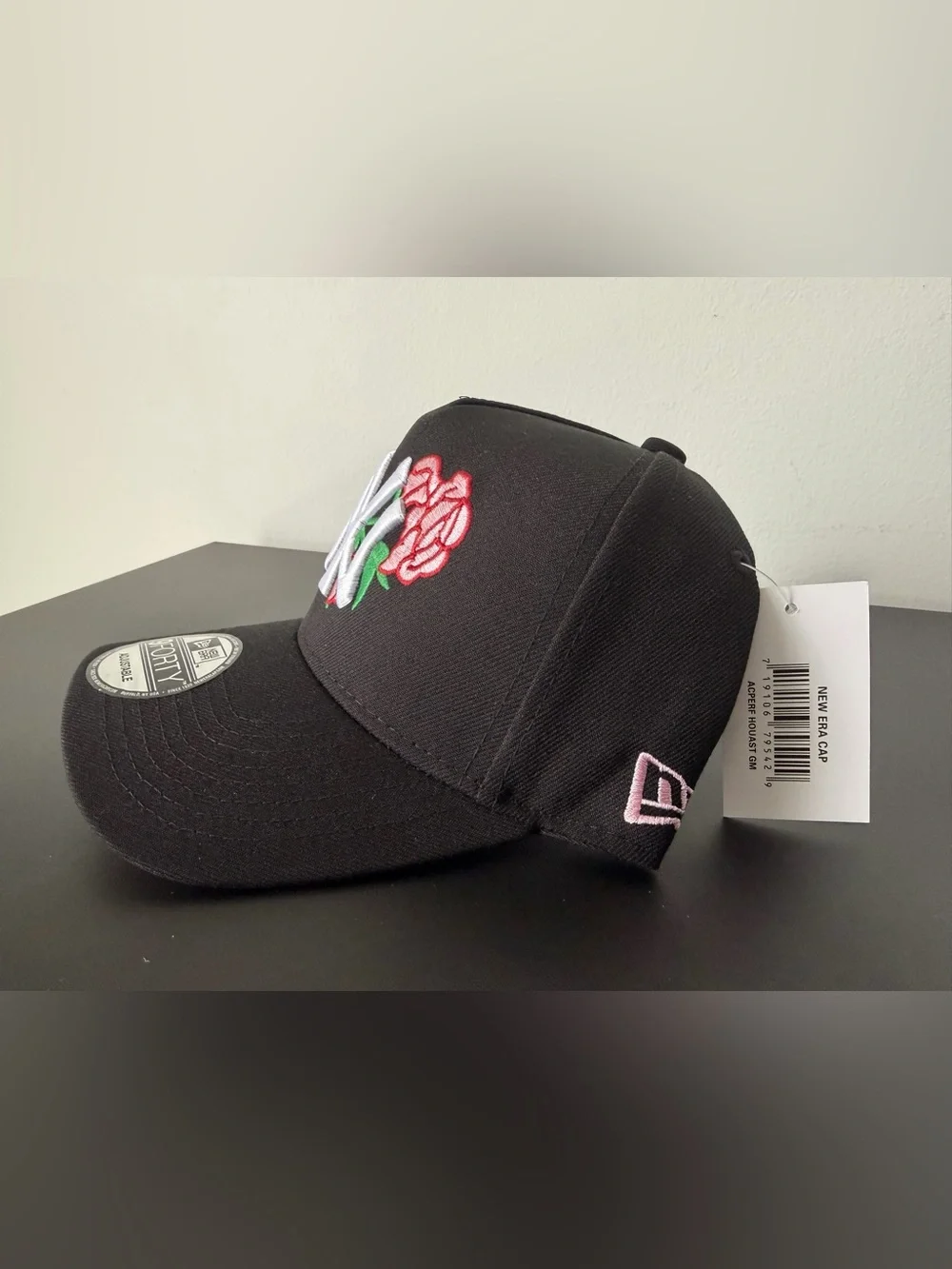 New Era Black Cap with White NY Logo and Red World Series Patch